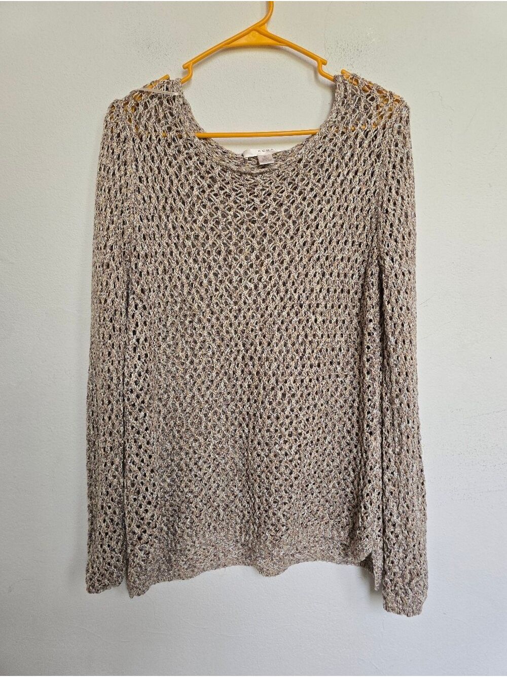 Kenar Open Knit Metallic Sweater XL Beige Marled Boho Crochet - Picture 4 of 14